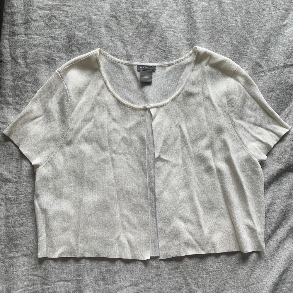 Ann Taylor Lightweight White Mini Cardigan